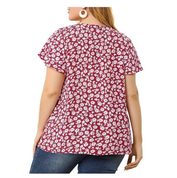 Agnes Orinda Women's Retro Ditsy Floral Short Sleeve Blouse Size 4X - Picture 3 of 10